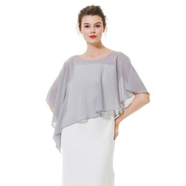 BEAUTELICATE Women's Chiffon Scarf Stole Elegant Cape Cape for Bride Summer Wedding Festive Evening Dress, Asymmetrical - Silver Grey, One size