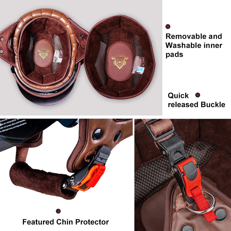 VCOROS Motorcycle Half Face Helmet Sun Visor Quick Release Buckle