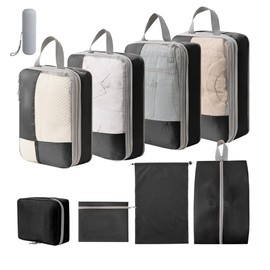 9pcs/set Compression Packing Cubes for Travel, Travel Luggage Packing Organizers with Mesh Travel Packing Cubes for Luggage Travel Luggage Organizer Packing Bags Storage Bags (Black)