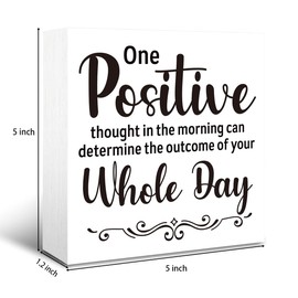 One Positive Thought in the Morning Sign, Inspirational Wood Sign, Rustic Box Sign Decor Tabletop, Positive Home Decor, Office Decor for Countertop Shelf Desk, Farmhouse Wooden Box Sign