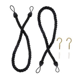 Hicello 2 Pieces 26" 68cm Long Curtain Rope Tie Back | Twisted Cord Curtain Holdback | Simple Window Drape Modern Curtain Tie Back - Black