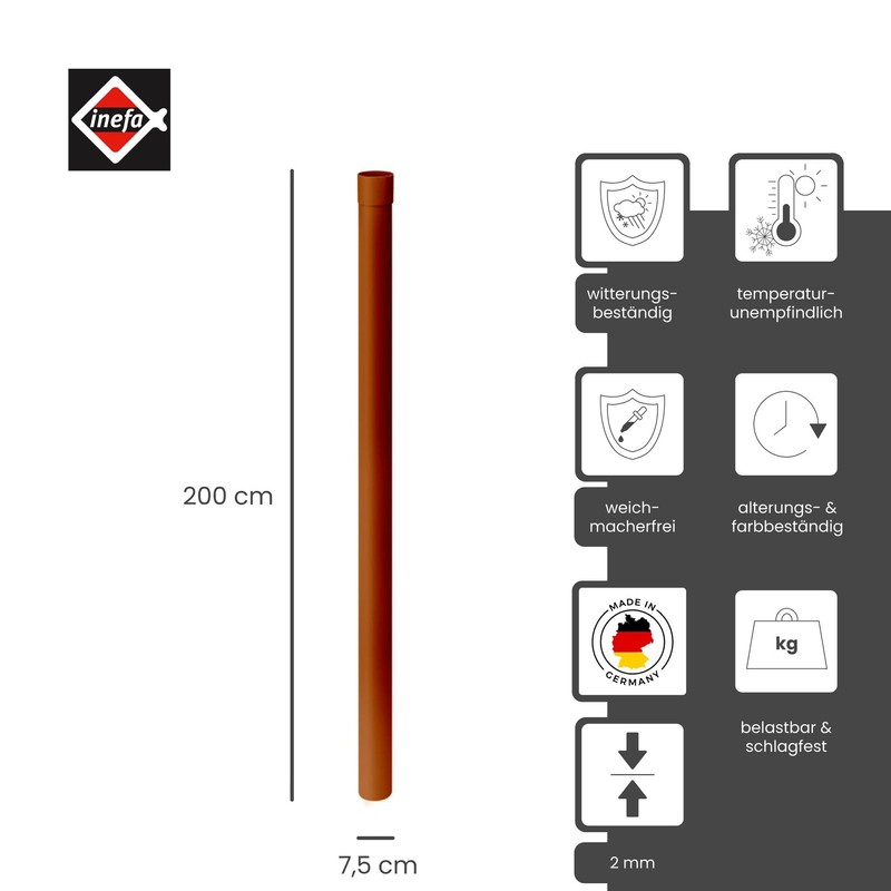 INEFA Downpipe Plastic 200 cm DN75 / 75 mm, Brown,