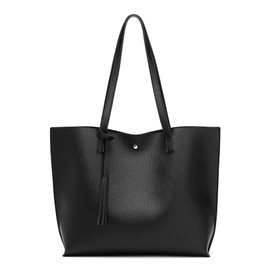 Dreubea Women's Soft Faux Leather Tote Shoulder Bag from, Big Capacity Tassel Handbag Black-a