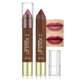 QIDSTERS 2Pcs Matte Lipstick Crayon Set for Women, Mauve Cherry Red 24 Hour Lipstick Lip Liner Pencil, Neutral Lip Stick Lipliner Long Lasting Waterproof Smudge Proof, Vegan & Cruelty-Free, 05+06