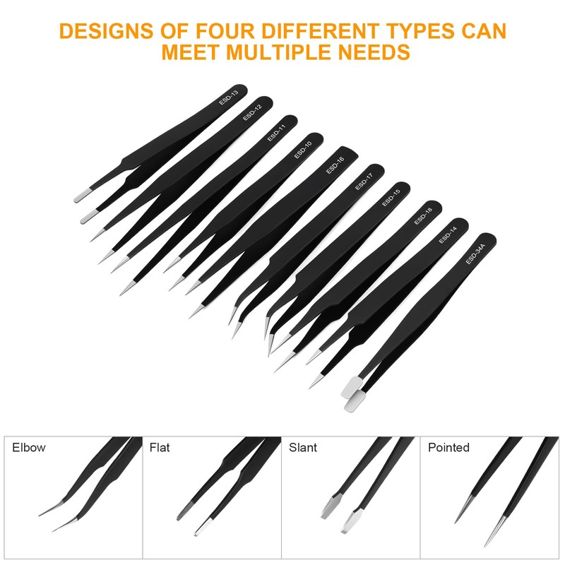 Ainiv Precision Tweezers Set, 11PCS Anti-Static ESD Tweezers Set with