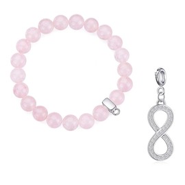 Philip Jones Rose Quartz Gemstone Bracelet with Infinity Charm Created with Zircondia® Crystals