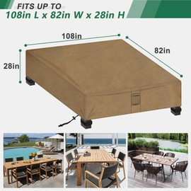 R RONDO Patio table Covers,600D Heavy Duty and Waterproof Outdoor Garden Patio Furniture Covers Fits Up to 108W x 82D x 28H inches
