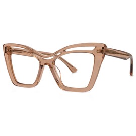 Zeelool Trendy Acetate Oversized Cat Eye Glasses Frame with Non-prescription Clear Lens for Women Arsolon ZJGA165651-03 Champagne