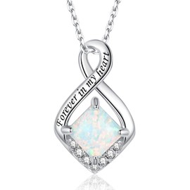 Nisgoin Opal Infinity Urn Necklaces for Ashes: 925 Sterling Silver Ash Necklace for Human Ashes Memorial Keepsake Urn Necklace Cremation Jewelry for Ashes of Loved Ones