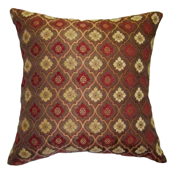 20x20 Burgundy and Gold Bulbs Brocade Decorative Throw Pillow Cover (Reino Collection)