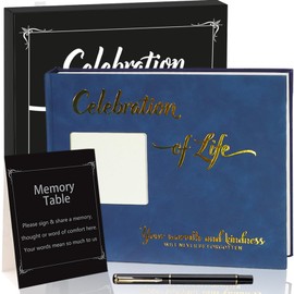 Leather Funeral Guest Book for Memorial Service Celebration of Life in Loving Memory Guest Book with Lined Pages Sign in Book for Funeral, 1 Guest Book &1 Pen &1 Sign Card &1 Box (Inky-Blue)