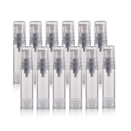 12PCS Transparent Empty Vacuum Plastic Lotion Pump Bottles With Clear Cover Reusable Container Vial Tank Storage Travel Packing Dispenser For Storing Essence Liquid Foundation Cream (10ml/0.34oz)
