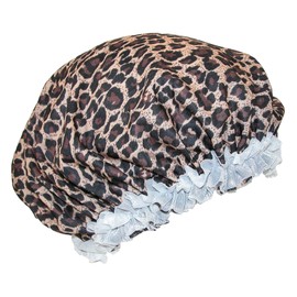 CTM® Women's Satin Leopard Hair Roller Sleep Cap Cover, Leopard