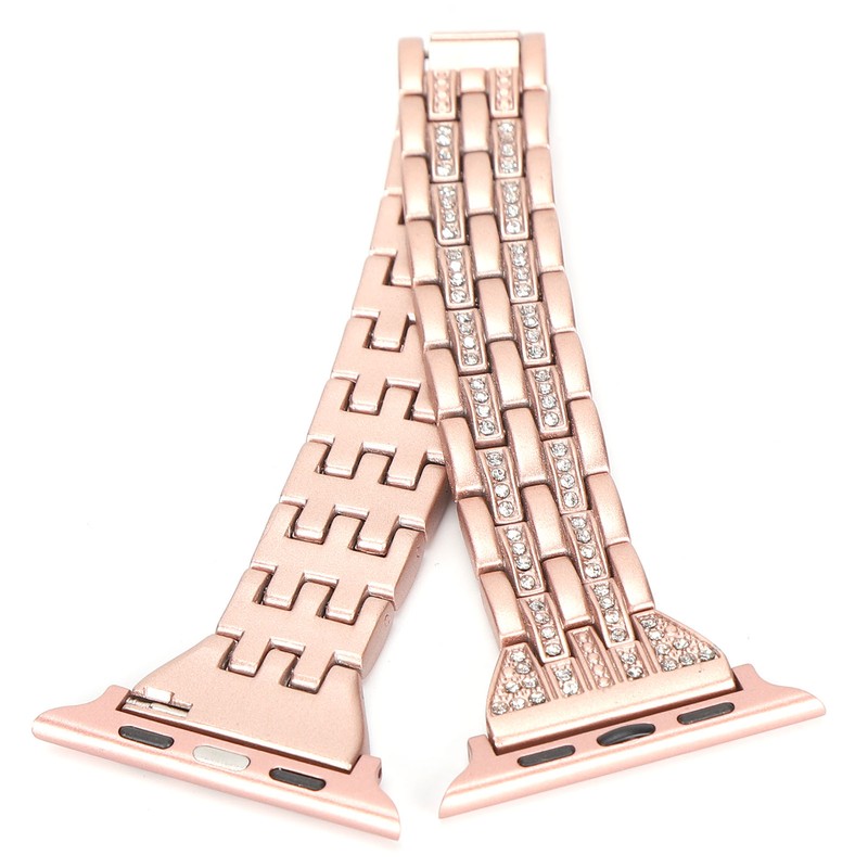 Watch Band Double Rows RhinestonesStudded Replacement Metal Strap for IOS