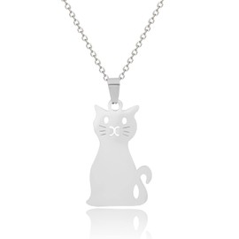 HUASAI Silver Cat Necklace for Women - Adult, Unisex - Animal, Silver Theme - Womens Department - Cat Pendant Necklace