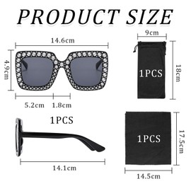 PLLDVEFD 1 Piece Sunglasses, 1 Piece Glasses Cloth, 1 Piece Glasses Bag, Diamond-Inlaid Sunglasses, Women'S Fashion Glasses, Retro Black Sunglasses, Party Clothing Accessories.