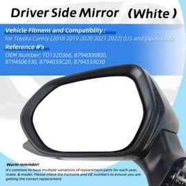 Driver Side Mirror Replacement For Toyota Camry (2018 2019 2020 2021 2022) - Non-Heated Manual Folding without turn signals without Blind White Left Driver Side Mirror Replacement - 8794006800(3Pins)