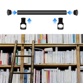 Kcgani 2 Pcs Black End Cap Rolling Library Ladder Hardware Kit, Library Sliding Ladder Hardware Kit Black Carbon Steel Plug, Sliding Library Ladder Black Track Kit