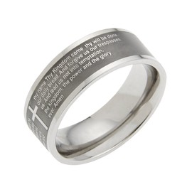 7mm Stainless Steel Women's Men's Ring - "The Lord's Prayer" Christian Religious Ring Fashion Jewelry, Our Father Prayer Ring & Gifts, Size 6 to 9