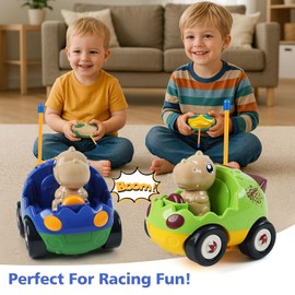 ToyFuntasy 2-Pack Remote Control Dinosaur Cars for Kids – Best Birthday Gifts for Boys Ages 2 3 4 5 Year Old, Electric RC Dino Car Toys for Toddlers 18+ Months with Lights and Music