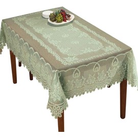 WUBODTI Christmas Green Lace Rectangle Tablecloths for Holiday Festival Party Banquet Vintage Lace Sheer Flower Table Cover for Dinning Room Kitchen Tables, 60’’ x 90’’