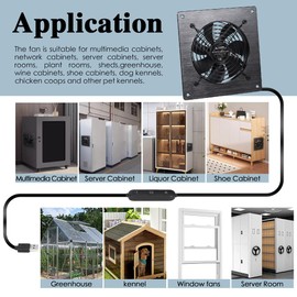 xiaoqijia USB 120MM Cabinet Fan 5V Quiet Cooling Fan DC 12V IPX5 Waterproof Fan System 6" with 10 Speed Control, for Home Theater AV Cabinet,Server Cabinet,Dog kennels,Greenhouse Cooling