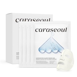 caraseoul Glowganic Pro Colágeno Mascarilla de hidrogel con Niacinamida (Vitamina B3) y Adenosina, Luminosidad, Poros minimizados, Hidratante, Nocturna, Vegana, Cuidado de la piel coreano [4 uds]