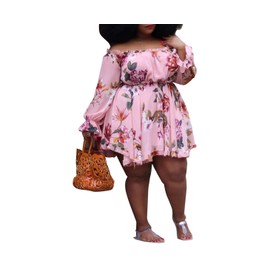 VERWIN Plus Size Print Long Sleeve Above Knee Sweet Cute Women's Midi Dress Floral A-Line Dress XXL Pink