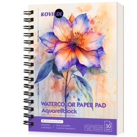 KOVIEDE 100% Cotton Watercolor Paper Pad - 30 Sheets 5.5"x8.5" Spiral Bound, 140lb/300gsm Cold Press Watercolor Sketchbook, Artist Quality Art Journal Supplies for Adults, Kids & Beginners, Purple