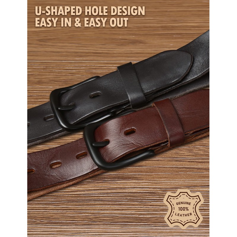 wolksprong Thicken Full Grain Leather Mens Belt Heavy Duty Work