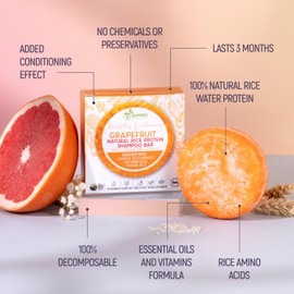 BAMBOEARTH Solid Rice Protein Water Shampoo Bar With Conditioner Effect Hair Soap – Shampoo Bars For Hair With All Natural Plant Based Essential Oils And Zero Waste Packaging (Grapefruit)