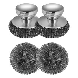 Wbgraceful 2Pack Steel Wool Scrubber with 2 Replacement Pads and Stainless Steel Handle, Ideal for Cleaning Dishes, Cast Iron, Stock Pots, Pans, Griddles, and Grills.