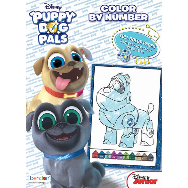 Bendon Puppy Dog Pals 48-Page Color by Number Coloring Book with Full-Color Border Guide