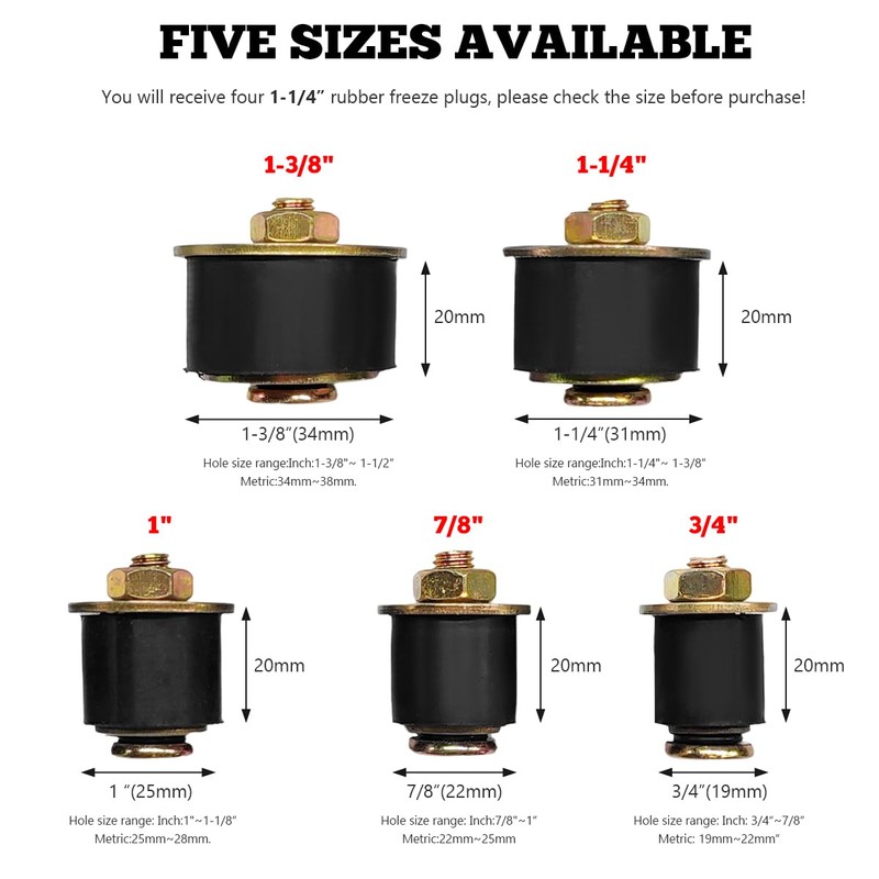 ZNDAW 4 PCS Rubber Expansion Plug, Expandable Freeze Plugs Fit