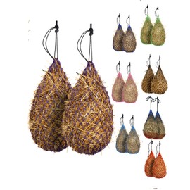 Majestic Ally 2 pcs 42" Long and 2.0"x 2.0" Holed Hay Net for Horses, Adjustable Travel Feeder, Regulate Intake of Hay hence Improve Digestion and Reduce Waste (Purple)