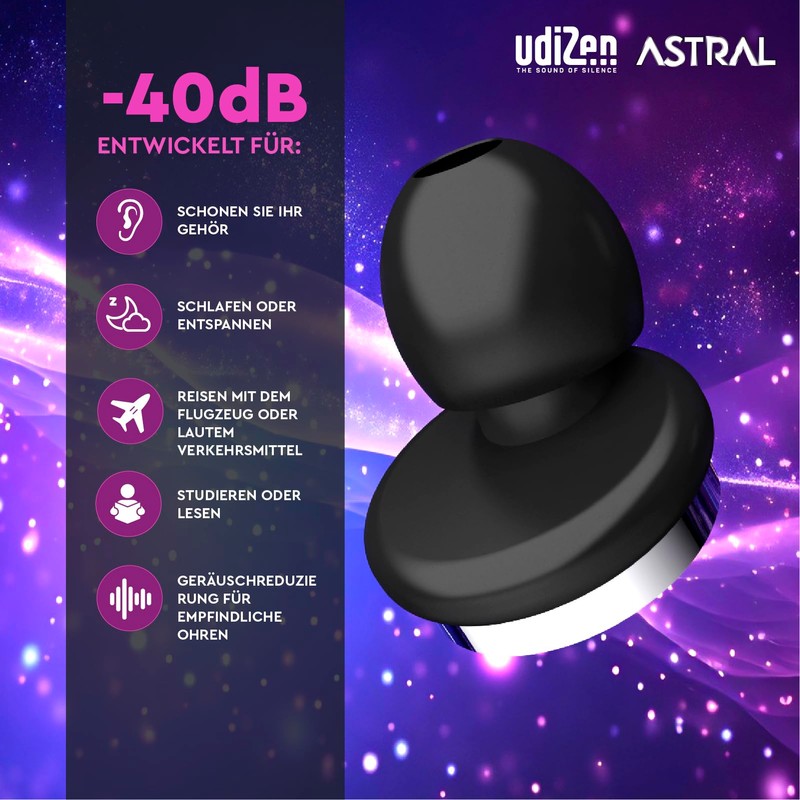 Earplugs for Travel, Sleeping, Learning, Noise Reduction, 40 dB, UdiZen
