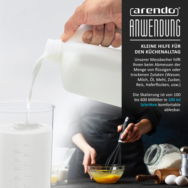 Arendo - Plastic Measuring Cup 600ml - 20oz - Clear