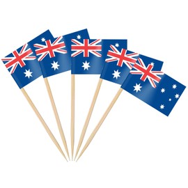 AhfuLife 100/200pcs Australia Toothpick Flags, Australian Cocktail Stick Flag for National Day Sandwich Food Cupcake Toppers Tableware World Cup Party Supplies Pub Royal Event Decor (100 Pcs)