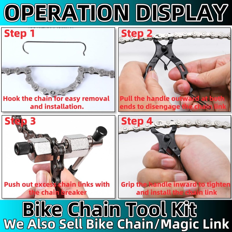 Bike Chain Tool 3 Pcs, Bicycle Link Plier + Chain