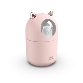 Portable Small Humidifier, 300ml Mini Cool Mist Humidifier with Night Light, USB Personal Humidifier Auto Shut-Off, Ultra-Quiet, 2 Spray Modes, Suitable for Home Office Travel(pink)