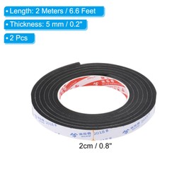 PATIKIL 2m/6.6ft Sealing Foam Tape, 2 Pack 2cm Wide 5mm Thick Single Sided Weather Stripping Door Seal Strip for Window Door Insulation, Black