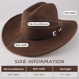DRESHOW Cowboy Hat Adults with Shapeable Classic Wide Brim Felt Cattleman Western Hats for Men Women with Buckle Belt Unisex Rolled up Caps
