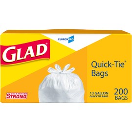 Glad CloroxPro Quick-Tie Tall Kitchen Trash Bags, 13 Gallon, 200 Count, Package May Vary