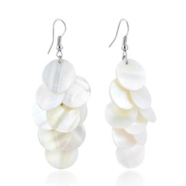 AeraVida Enchanting Cluster of White Kabibe Shell Circles Handcrafted Dangle Earrings, 1.22x2.83 in
