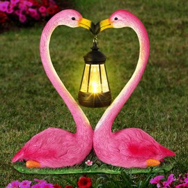 Reallnaive Kiss Flamingo Statue Garden Decor with Solar Lights LED Outdoor Decoration Figurines for Yard Patio, Porch, Home, Flamingo Gift for Mothers Day, Women, Mom, Grandma Anniversary Couple Wife
