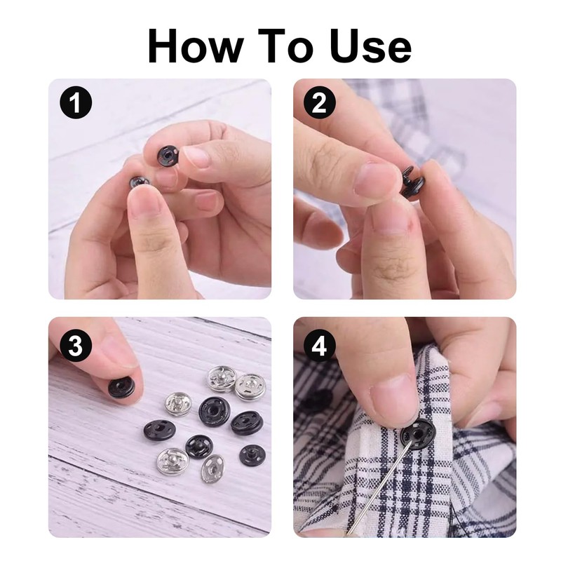 100 Sets Sew-on Snap Buttons, FUNCYboo 10mm Clothes Hidden Button