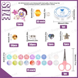 Swpeet 627Pcs 18 Colors 8mm Transparent Color Glass Beads Bracelet Making Kit Includes Acrylic Glass Beads, Pendant, Spacer Beads, Scissors, Elastic Strings Cord for DIY Beading Necklace