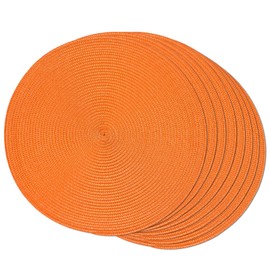 FunWheat Round Braided Placemats Set of 8 Place Mats for Dining Table Woven Washable Non-Slip Table Mats 15 Inch(Orange,8pcs)
