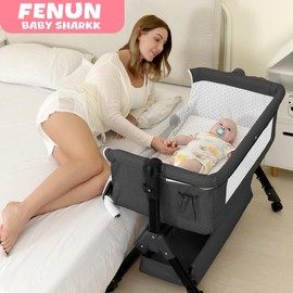 Baby Bassinet,  Crib for Infant and Newborn, Bedside Sleeper with Storage Basket and Mosquito Net, Easy to Fold, Height Adjustable, Portable Side Bed Crib portable - Color: Light Grey
