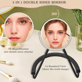 XWZMR Double Sided Mirror to See Back of Head,Big Size 360°self Haircut Hands Free Adjustable Mirror,Standard Viewing and 5X Magnification for Women Man,Arm Flexible to Around The Neck